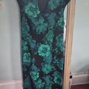 connected apparel Black Midi Dress with Green Floral Print